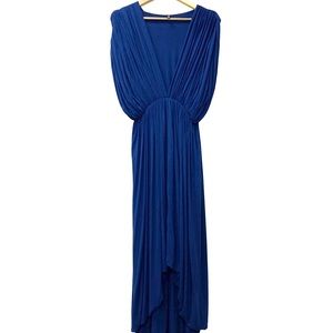 RILLER & FOUNT Elektra Navy Draped Pleated Maxi XS